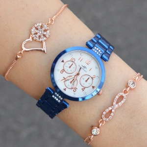 Mavi Metal Kordon Kadın Saat Kombini 1113