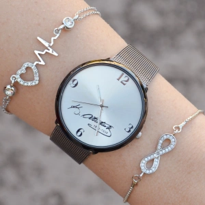 Siyah Hasır Kordon Kadın Saat Kombini 1118