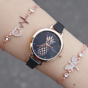 Siyah Metal Kordon Kadın Saat Kombini 1213