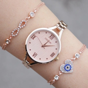 Rosegold Metal Kordon Kadın Saat Kombini 1224