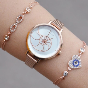 Rosegold Metal Kordon Kadın Saat Kombini 1228