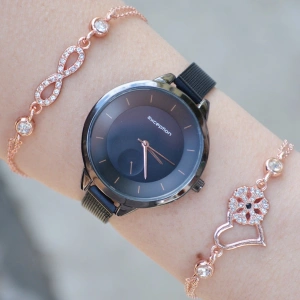 Siyah Hasır Kordon Kadın Saat Kombini 1302