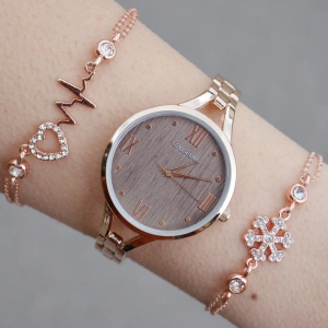 Rosegold Metal Kordon Kadın Saat Kombini 1351