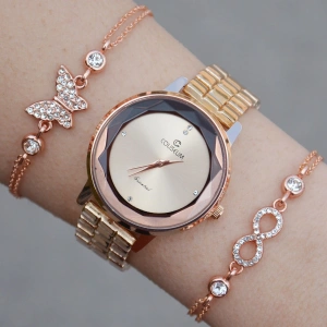 Rosegold Metal Kordon Kadın Saat Kombini 1356