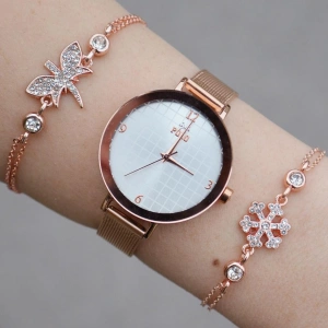 Rosegold Hasır Kordon Kadın Saat Kombini 1436