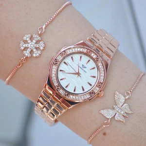 Rosegold Metal Kordon Kadın Saat Kombini 1463