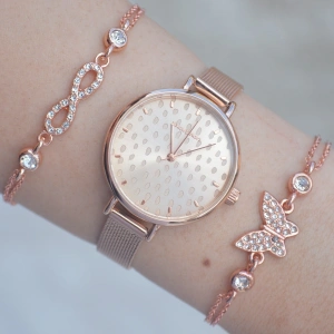 Rose Hasır Kemerli Kordon Kadın Saat Kombini 1469