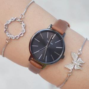 Taba Deri Kordon Kadın Saat Kombini 1499