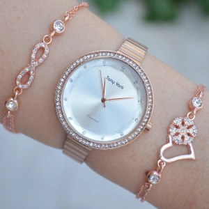 Rosegold Metal Kordon Kadın Saat Kombini 1509