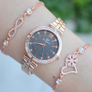 Rosegold Metal Kordon Kadın Saat Kombini 1510