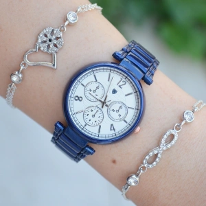 Mavi Metal Kordon Kadın Saat Kombini 1514