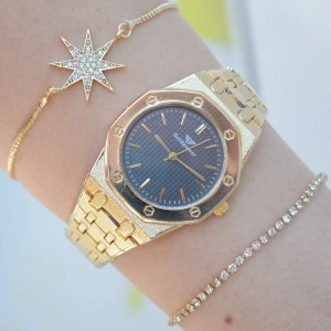 Gold Metal Kordon Kadın Saat Kombini1522