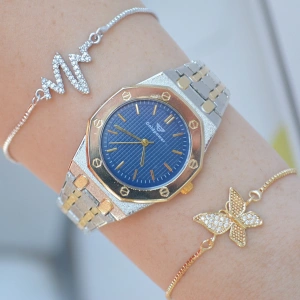 Silver Gold Metal Kordon Kadın Saat Kombini 1524