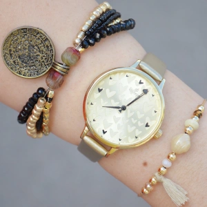 Gold Deri Kordon Kadın Saat Kombini 1532