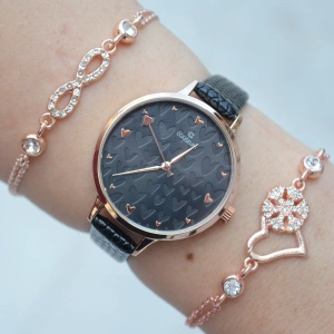 Siyah Deri Kordon Kadın Saat Kombini 1593