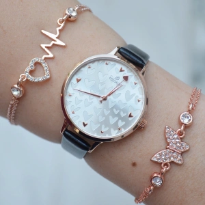 Siyah Deri Kordon Kadın Saat Kombin 1595