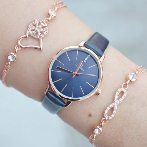 Lacivert Deri Kordon Kadın Saat Kombini 1604