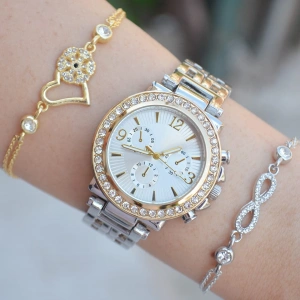 Silver Gold Metal Kordon Kadın Saat Kombini 1609