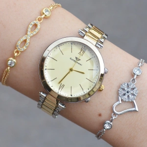 Silver Gold Metal Kordon Kadın Saat Kombini 1724