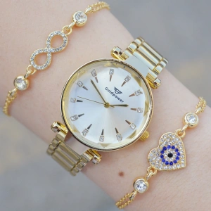 Gold Metal Kordon Kadın Saat Kombini 1981