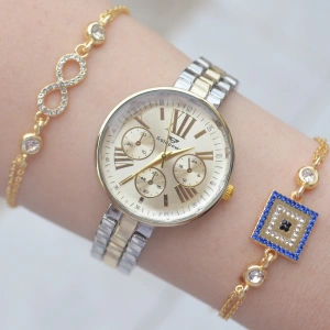 Silver Gold Metal Kordon Kadın Saat Kombini 2026