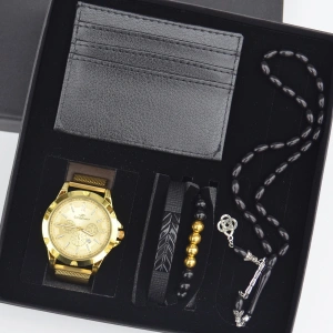 Cüzdanlı Tespihli Erkek Saat Seti 2078