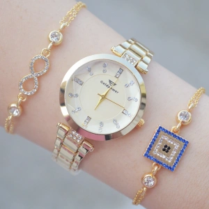 Gold Metal Kordon Kadın Saat Kombini 2102