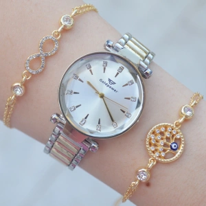 Silver Gold Metal Kordon Kadın Saat Kombini 2104