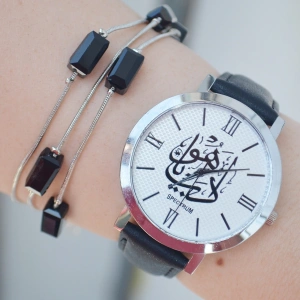 Siyah Deri Kordon Kadın Saat Kombini 2137