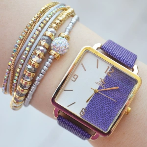 Mor Deri Kordon Kadın Saat Kombini 2206