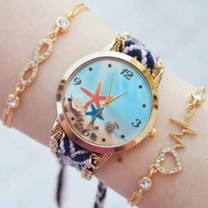 Renkli Örgü Kordon Kadın Saat Kombini 2220