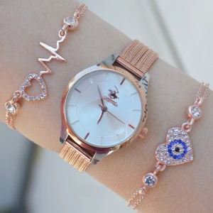 Silver Rose Hasır Kordon Kadın Saat Kombini 2258