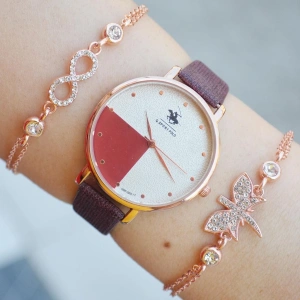 Bordo Deri Kordon Kadın Saat Kombini 2299