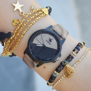 Kahverengi Deri Kordon Kadın Saat Kombini 2324