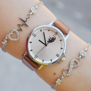 Taba Deri Kordon Kadın Saat Kombini 2325