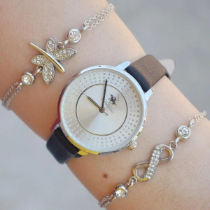 Siyah Deri Kordon Kadın Saat Kombini 2329