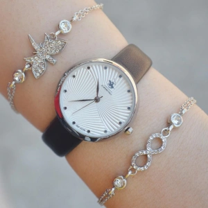 Siyah Deri Kordon Kadın Saat Kombini 2336