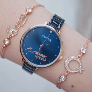 Lacivert Metal Kordon Atatürk İmzalı Kadın Saat Kombini 5232