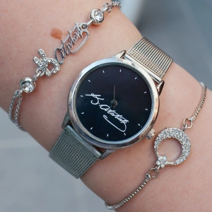 Silver Hasır Kordon Atatürk İmzalı Kadın Saat Kombini 7024