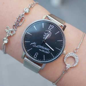 Silver Hasır Kordon Atatürk İmzalı Kadın Saat Kombini 7302