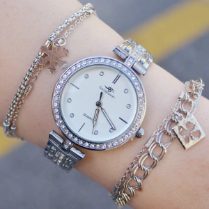 Silver Metal Kordon Kadın Saat Kombini 9557