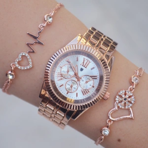 Rosegold Metal Kordon Kadın Saat Kombini 9762