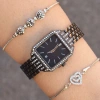 Taşlı Siyah Metal Kordon Kadın Saat Kombini 1064