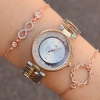 Taşlı Silver Rose Kordon Kadın Saat Kombini 1081