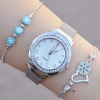 Taşlı Silver Hasır Mıknatıslı Kordon Kadin Saat Kombini 1135
