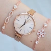 Rosegold Hasır Mıknatıslı Kordon Kadın Saat Kombini 1457