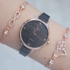 Rose Kasa Siyah Metal Kordon Kadın Saat Kombini 1475
