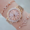 Rosegold Metal Kordon Taşlı Paşa Model Lüx Bileklikli Kadın Saat Kombini 8600