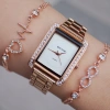 Rosegold Metal Kordon Taşlı Kadın Saat Kombini 9328