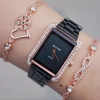 Siyah Rose Metal Kordon Taşlı Kadın Saat Kombini 9332